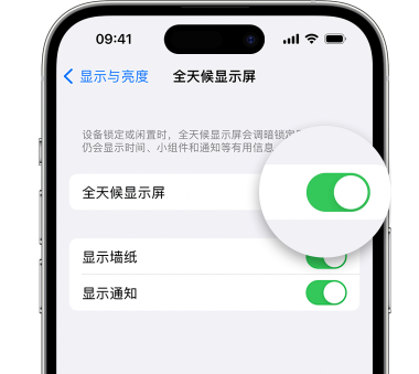 大朗镇苹果15预约维修分享iPhone15如何设置全天候显示屏幕可见 